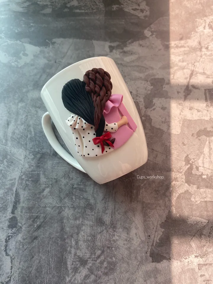 Galentines day give best friend cute mug with polymer clay decor