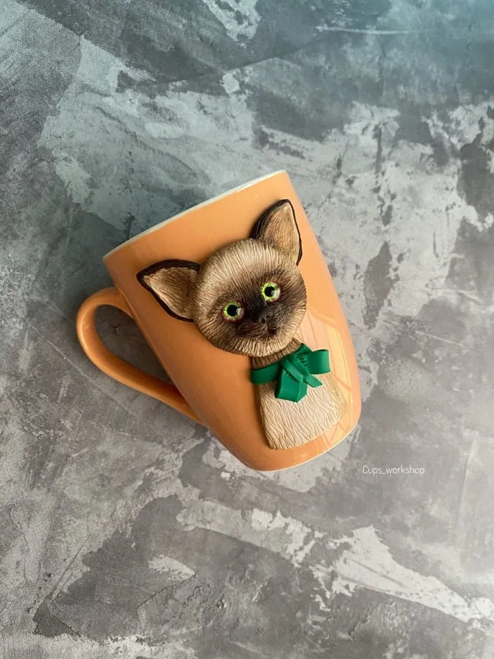 Custom polymer clay cat portrait on personalized mug