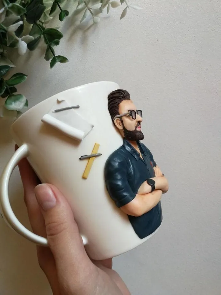 Portrait mug gift for him - ceramic mug handmade - personalized 3D clay mug