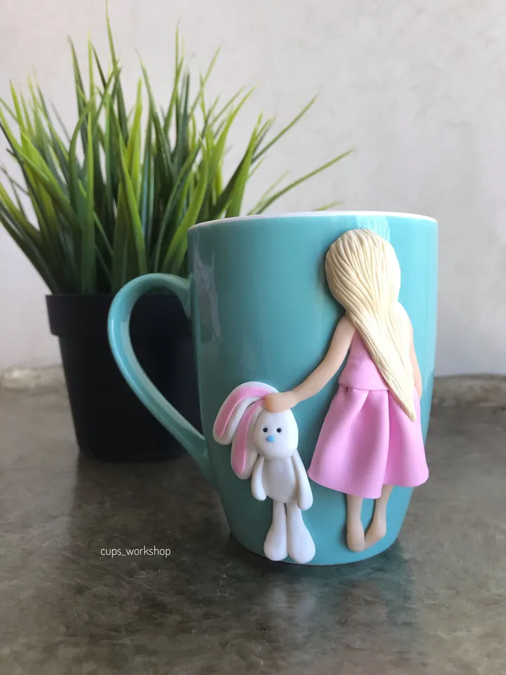 Minimal coffee mug with polymer clay decor