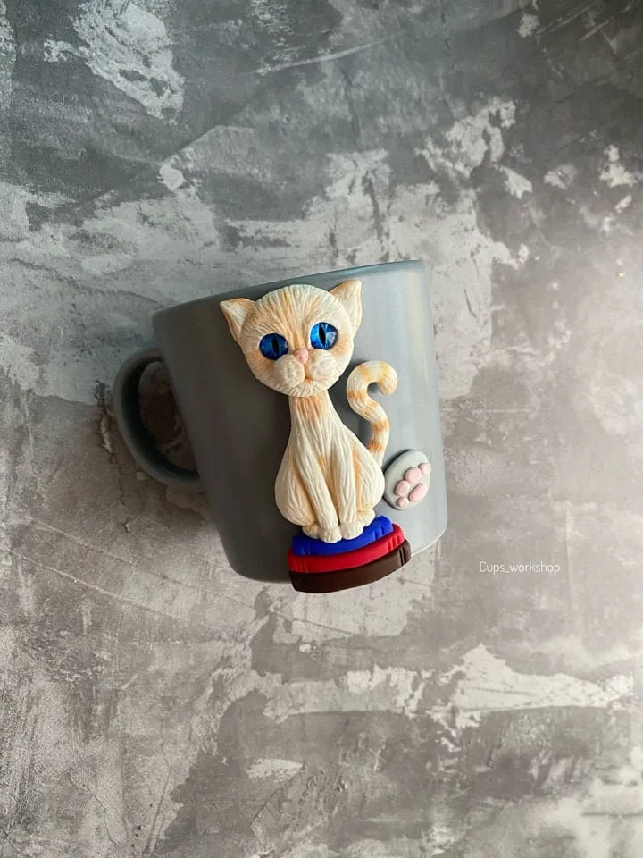 Custom polymer clay cat portrait on personalized mug