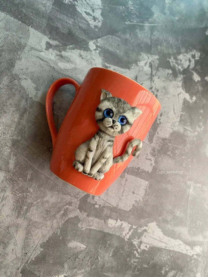 Custom polymer clay cat portrait on personalized mug