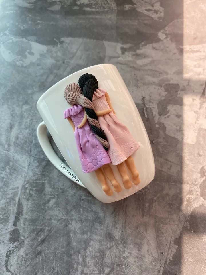 Galentines day give best friend cute mug with polymer clay decor
