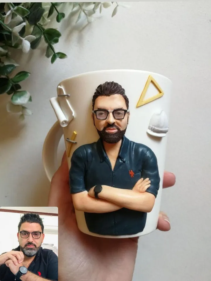 Portrait mug gift for him - ceramic mug handmade - personalized 3D clay mug