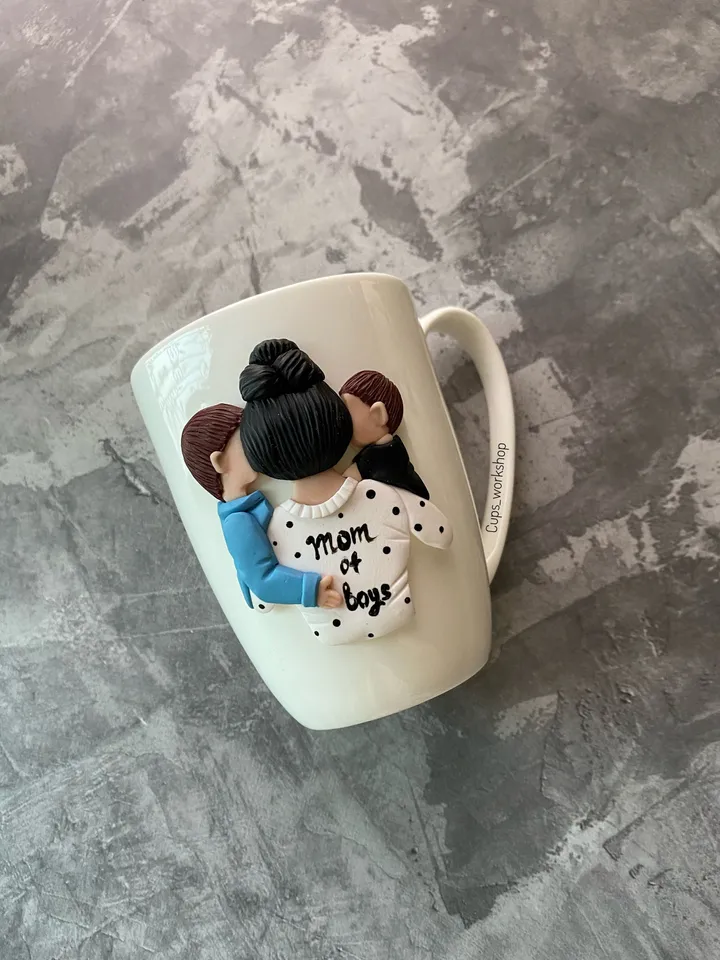 Mother day you can mark with a gift a funny mug with polymer clay decor
