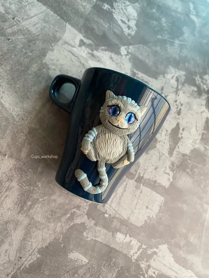 Custom polymer clay cat portrait on personalized mug