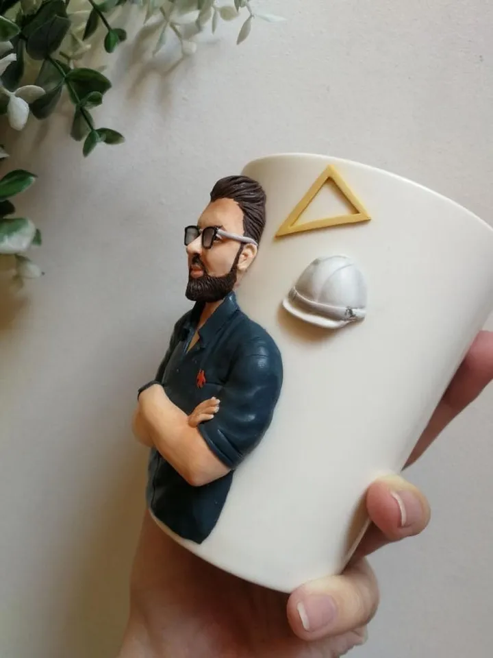 Portrait mug gift for him - ceramic mug handmade - personalized 3D clay mug