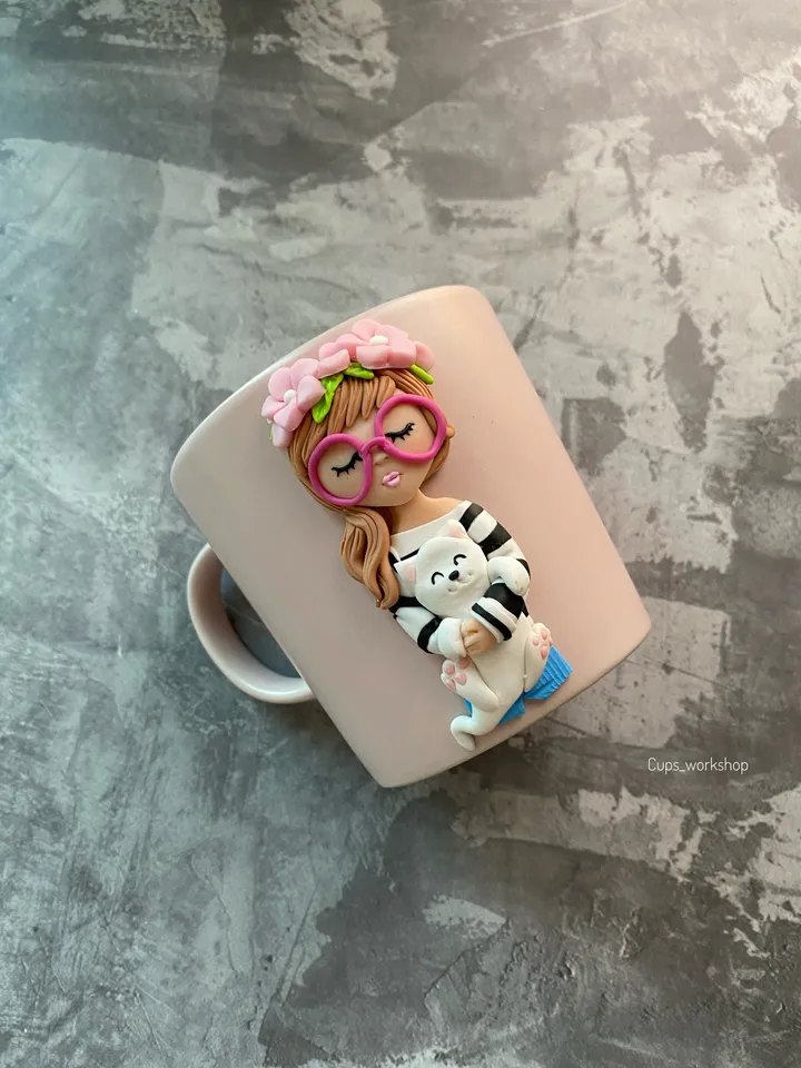 Minimal coffee mug with polymer clay decor