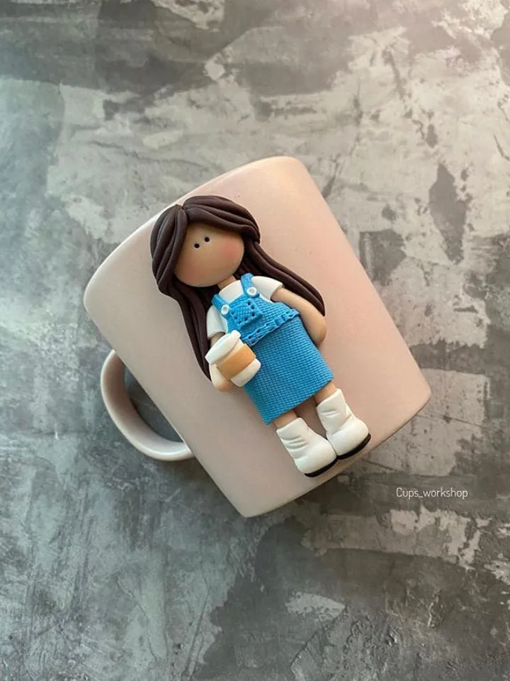 Minimal coffee mug with polymer clay decor