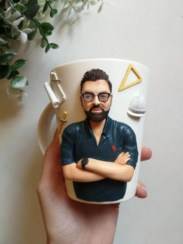 Portrait mug gift for him - ceramic mug handmade - personalized 3D clay mug