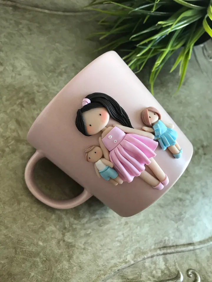 Mother day you can mark with a gift a funny mug with polymer clay decor