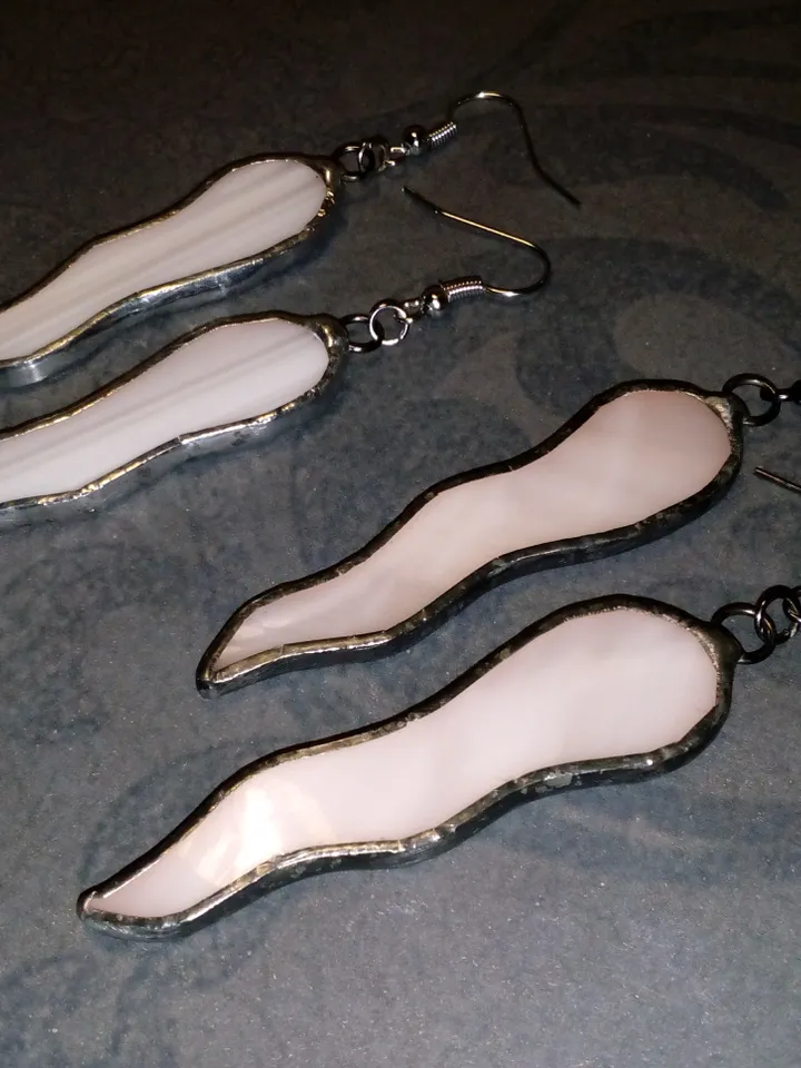 Octopus tentacle earrings, milk glass Dangle earrings, simple stained glass, Wavy curved earrings