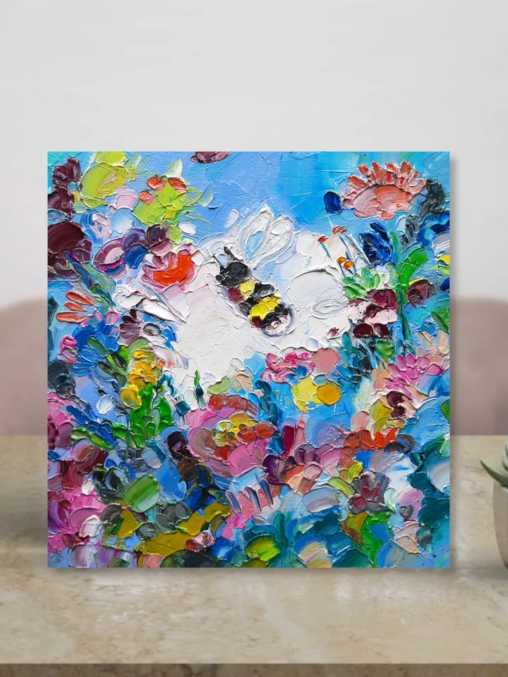 Honeybee Oil Impasto  Oil Painting Original Oil Art 8*8