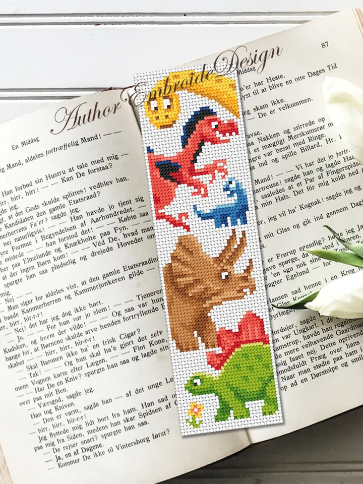 Dinosaur bookmark cross stitch pattern PDF download Baby dinosaur cross stitch chart, Bookmark pattern digital PDF, Dinosaur gifts #B278