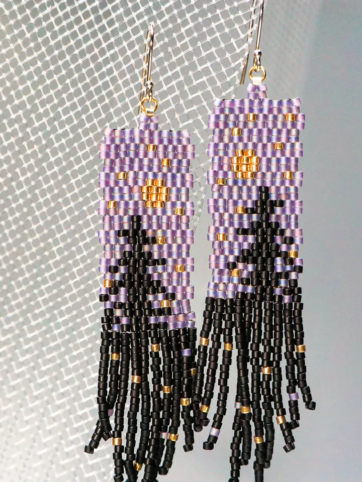 Trees-Patterned grey sky at night Japanese Bead and sterling Silver Earrings A Fusion of Elegance and Nature