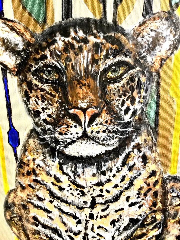 Leopard painting,Baby leopard on a fantasy background,original acrylic painting,3 d canvas painted by all sides.