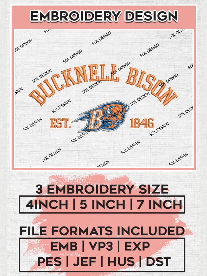 Bucknell Bison Est 1846 Logo Embroidery Designs, NCAA Bucknell Bison Team Embroidery, NCAA Team Logo, 3 sizes, Machine embroidery Files, Digital Download