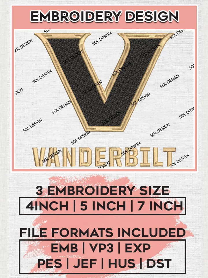 NCAA Vanderbilt Team Writing Logo Embroidery Design Files, NCAA Vanderbilt Commodores Machine Embroidery, NCAA Teams, 3 sizes, NCAA Machine embroidery designs, Digital Download