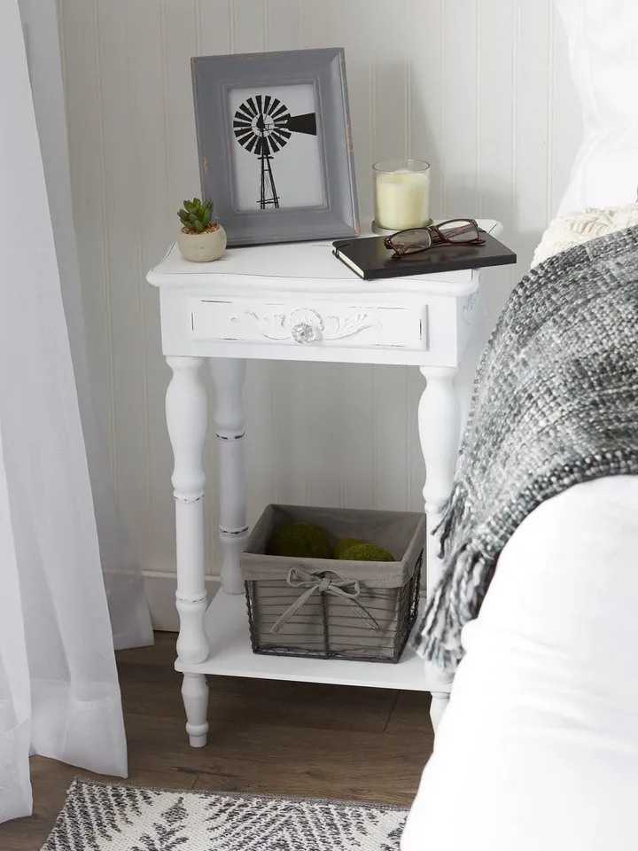 Distressed White Wood Accent Table
