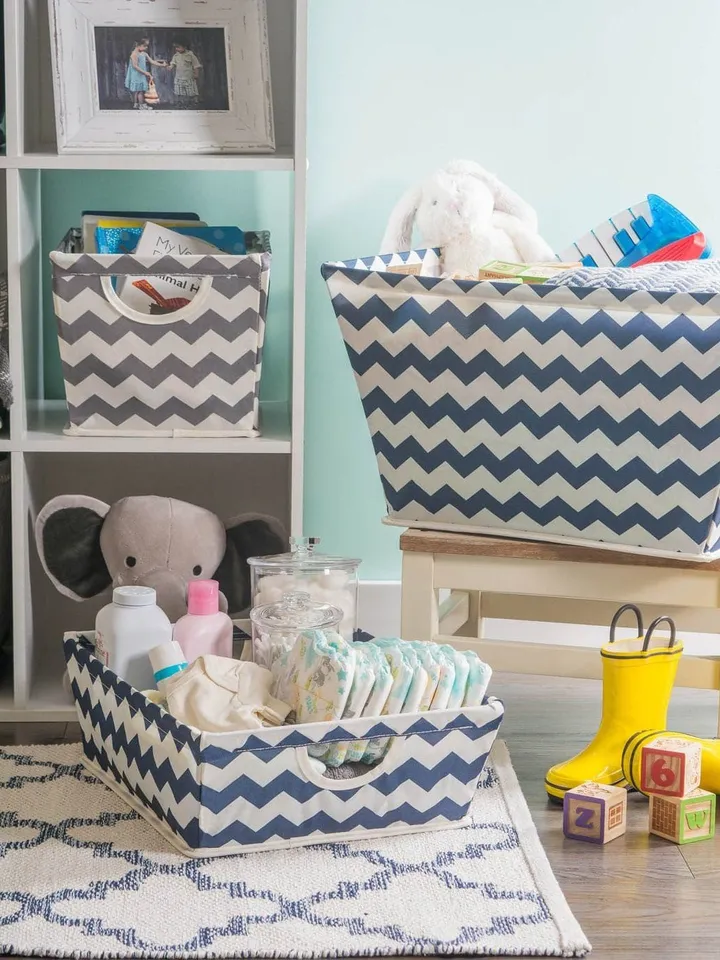 Polyester Bin Chevron Nautical Blue Trapezoid Medium 16X12X10