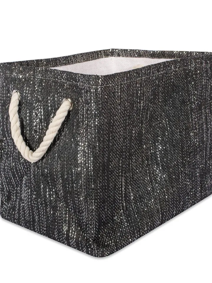 Paper Bin Lurex Black/Silver Rectangle Medium 15X10X12