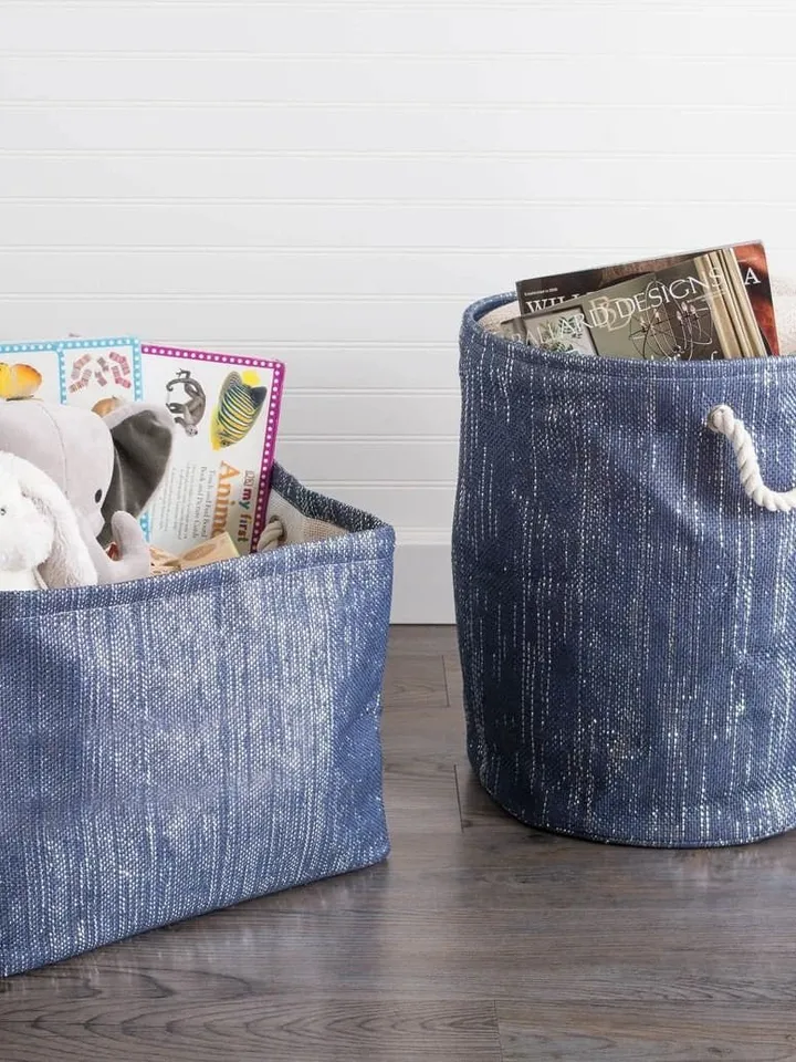 Paper Bin Lurex Nautical Blue/Silver Rectangle Large 17X12X12