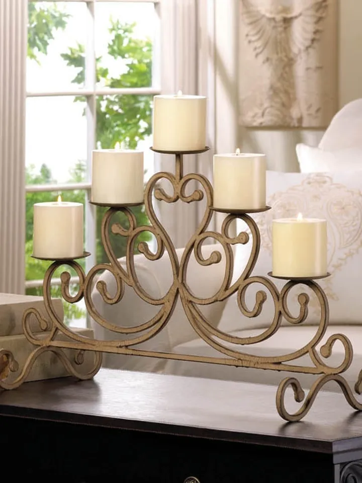 Antiqued Iron Candleabra - 5 Candle Stand