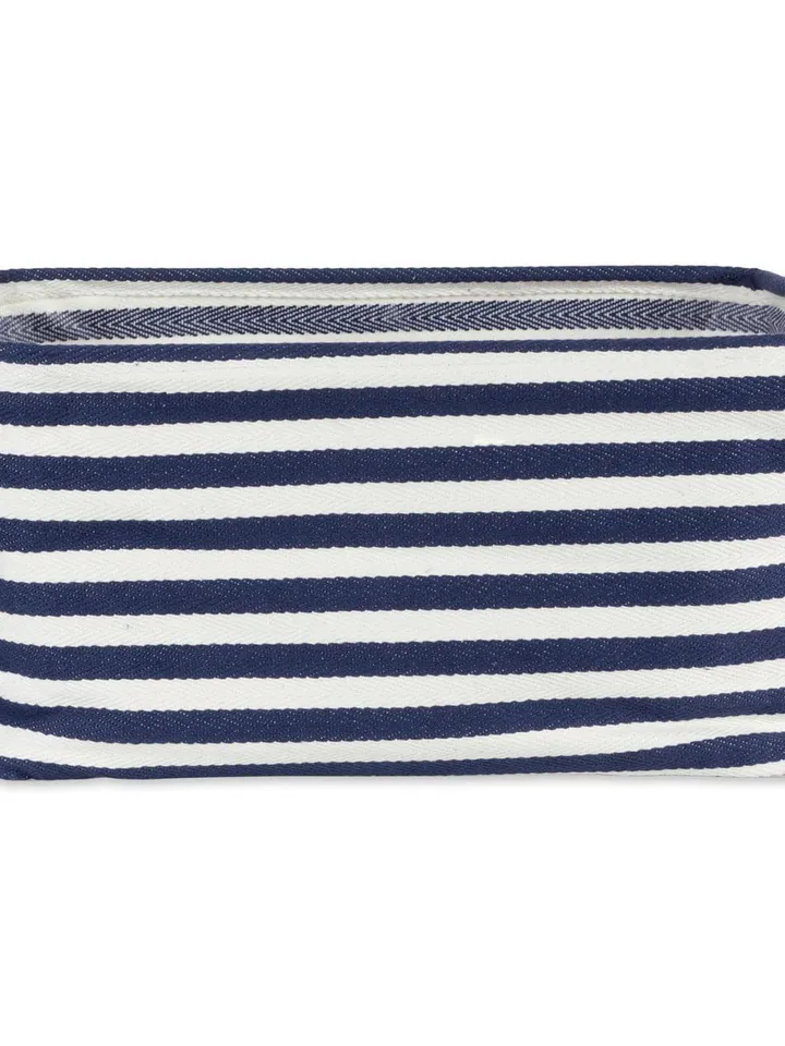PE Coated Herringbone Woven Cotton Laundry Bin Stripe French Blue Rectangle Large 16X12.5X9.5 Set/2
