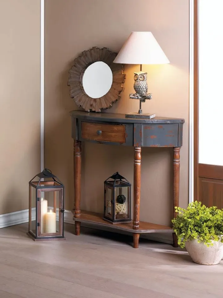 Wood Half Moon Hall Table