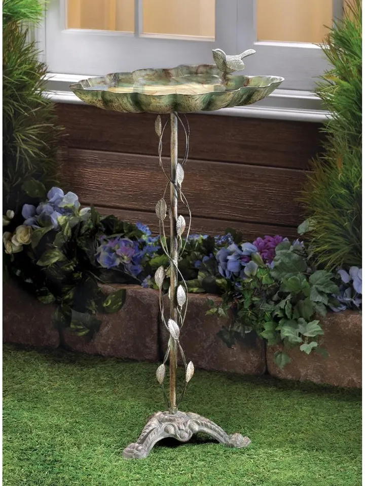 Verdigris Leaf Birdbath