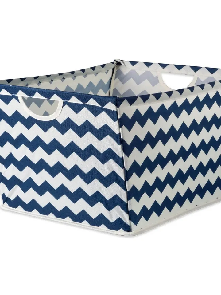 Polyester Bin Chevron Nautical Blue Trapezoid Medium 16X12X10