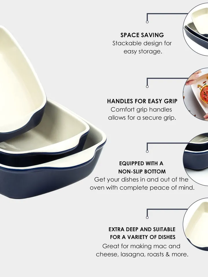 B-FODGE 4-Piece Ceramic Bakeware and Pie Dish Set - Non Stick Rectangular Casserole Dishes. Simple, Classy 9 Inch Pie Dish For Baking