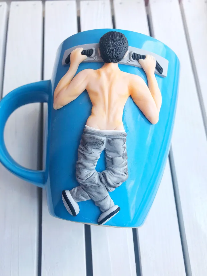 Custom sport gift body builder mug with polymer clay decor