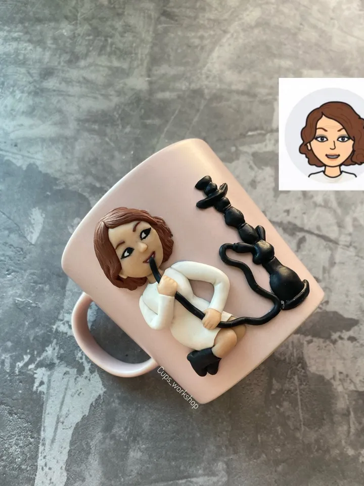 Bitmoji polymer clay on personalized coffee mug - best Сhristmas gift