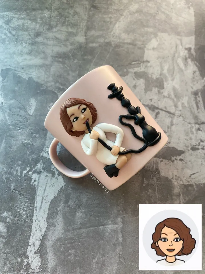 Bitmoji polymer clay on personalized coffee mug - best Сhristmas gift