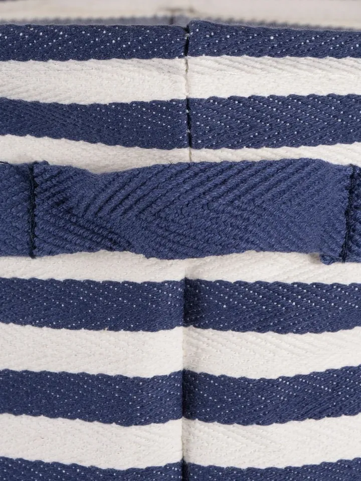 PE Coated Herringbone Woven Cotton Laundry Bin Stripe French Blue Rectangle Large 16X12.5X9.5 Set/2