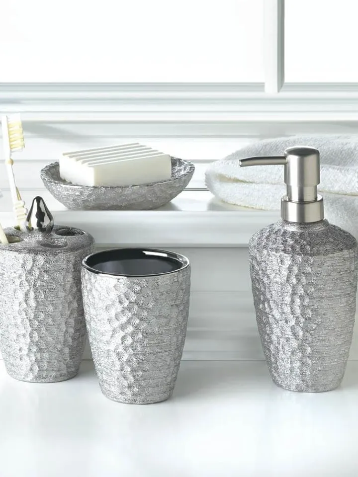 Hammered Silver Bath Accessory Set