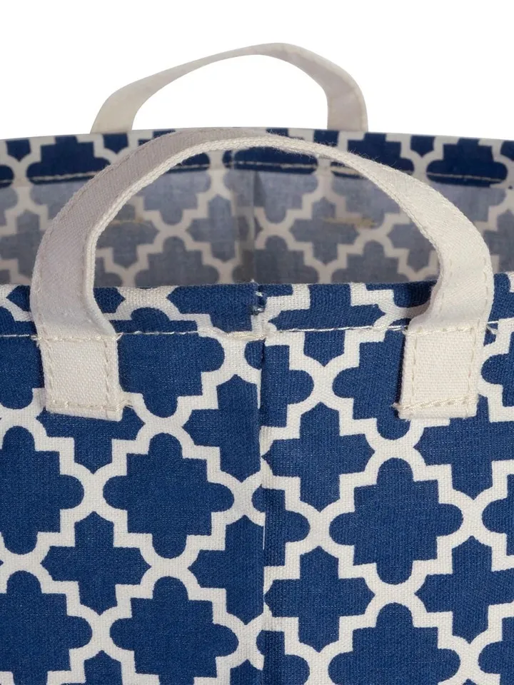 PE Coated Cotton/Poly Laundry Bin Lattice Nautical Blue Rectangle Asst Small Set/3