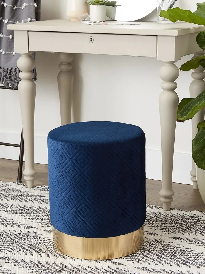 Navy Blue Velvet Stool