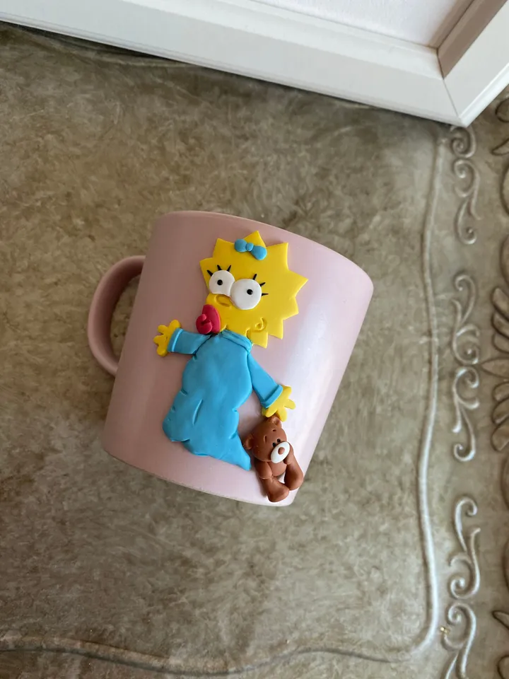 Custom name gift mugs with polymer clay decor cartoon heroes