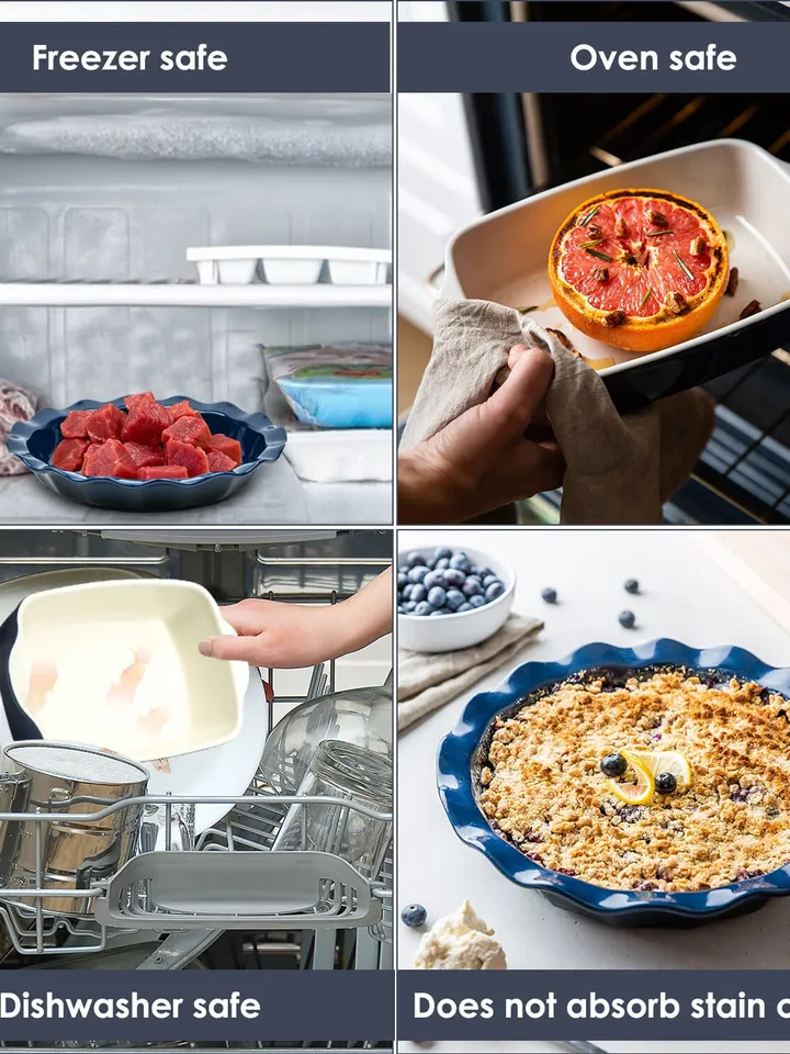 B-FODGE 4-Piece Ceramic Bakeware and Pie Dish Set - Non Stick Rectangular Casserole Dishes. Simple, Classy 9 Inch Pie Dish For Baking