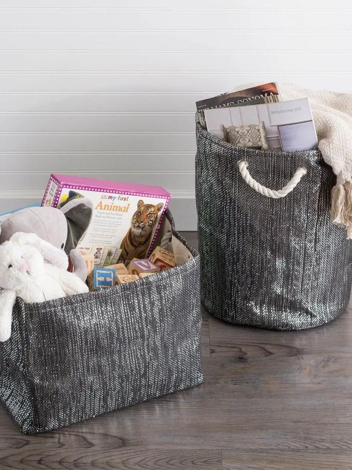 Paper Bin Lurex Black/Silver Rectangle Medium 15X10X12