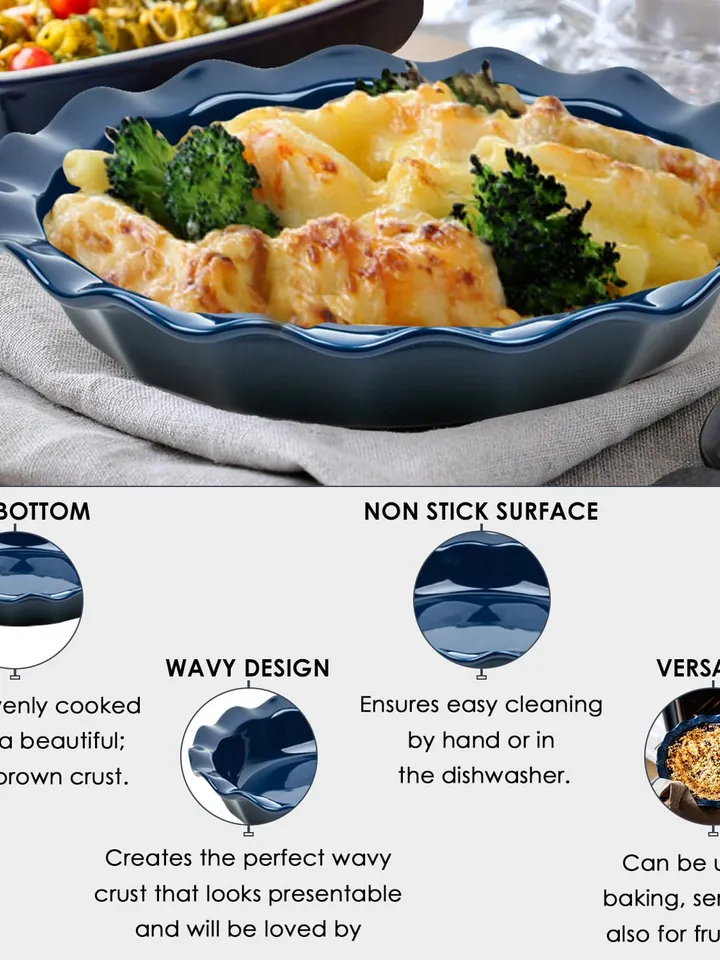 B-FODGE 4-Piece Ceramic Bakeware and Pie Dish Set - Non Stick Rectangular Casserole Dishes. Simple, Classy 9 Inch Pie Dish For Baking