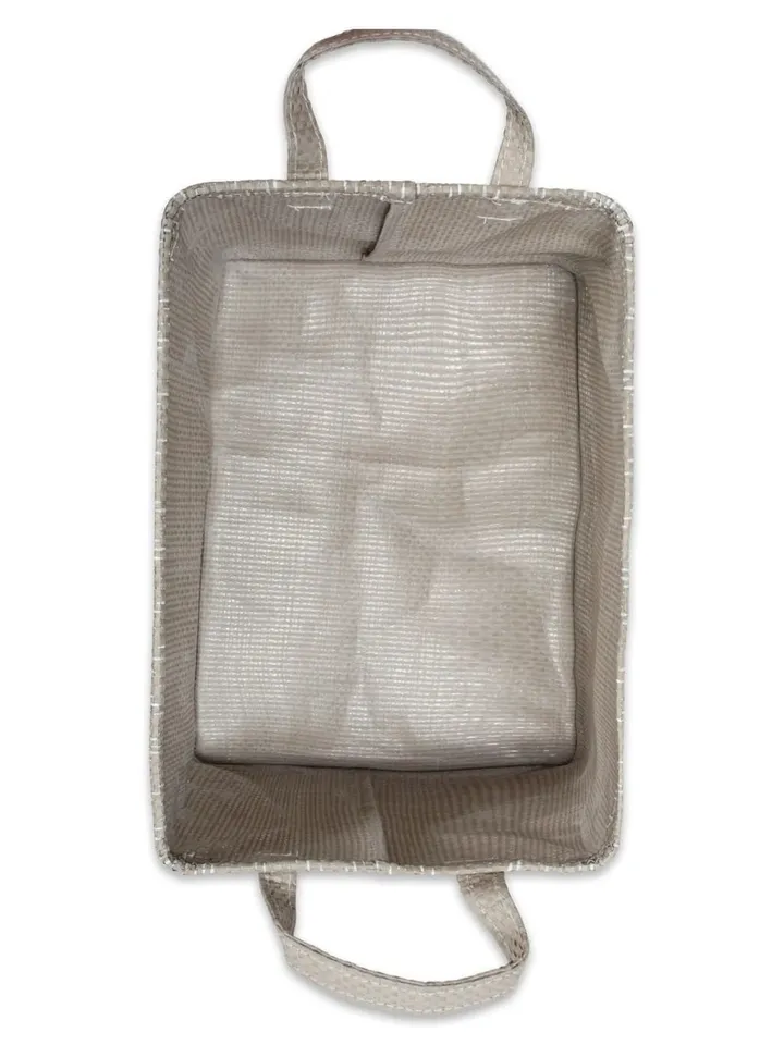 PE Coated Woven Paper Laundry Bin Tribal Chevron Stone/Cream Rectangle Large 16X12.5X9.5 Set/2