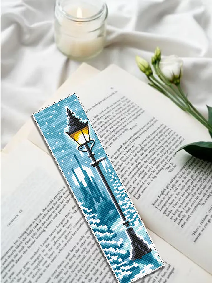 Winter bookmark cross stitch pattern PDF download Magic handmade bookmark digital PDF, Wizard world, Fairy Lamp post cross stitch #B146