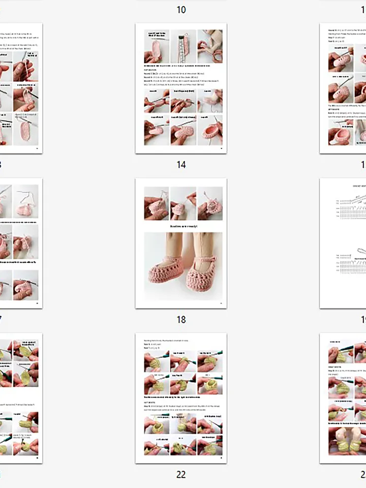 DIY Crochet booties for Waldorf dolls. 3 sizes. PDF crochet patterns and tutorials.