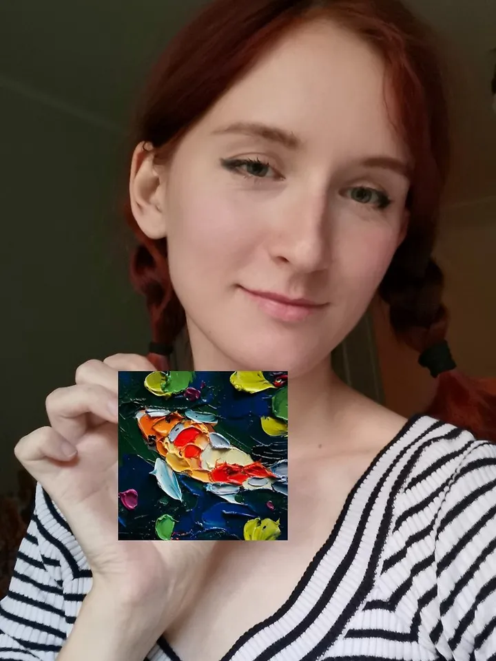 Koi Fish Painting 油畫原作 Feng Shui 手工油畫 Original Art 油畫 Small Impasto by Verafe