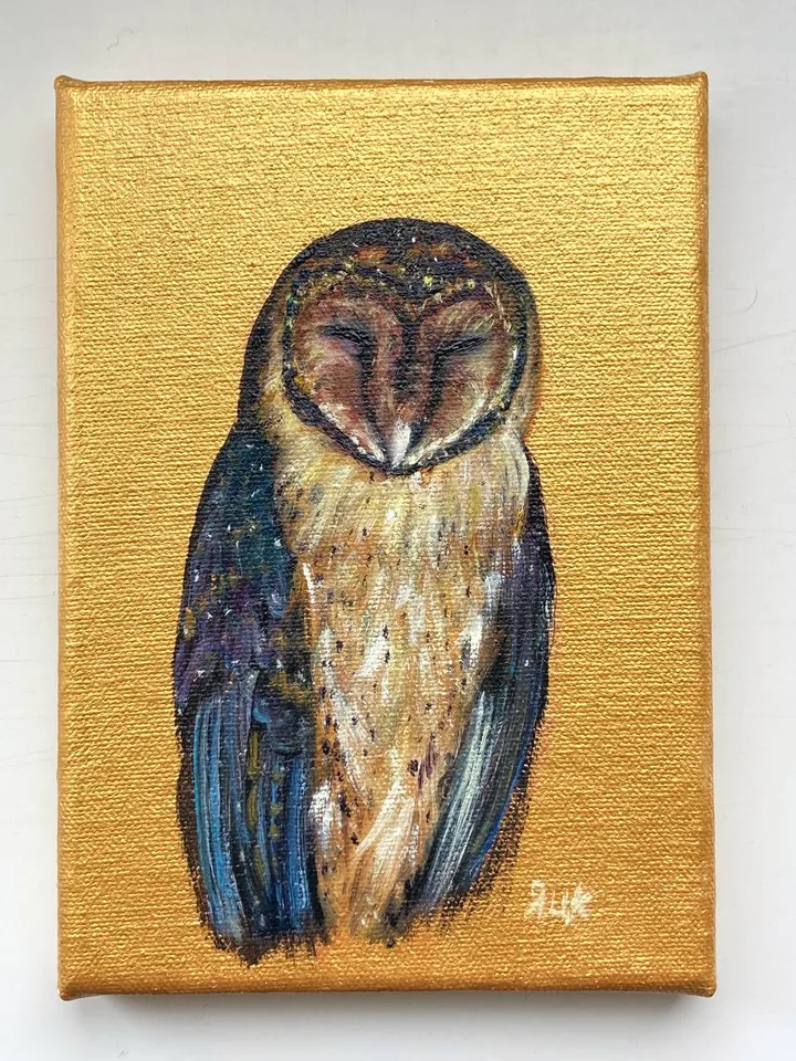 Owl Painting Original Small Bird Oil Painting Barn Owl Art Bird Lovers Gift Owl Wall Decor Owl Illustration 5 x 7 Art