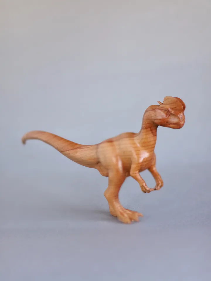 Wooden dinosaur Dilophosaurus, wooden hand carved sculpture
