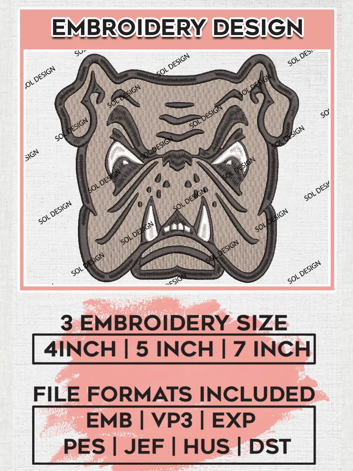 NCAA Adrian Bulldogs Team Head Mascot Logo Embroidery Design Files, NCAA Adrian College Machine Embroidery, NCAA Teams, 3 sizes, NCAA Machine embroidery designs, Digital Download